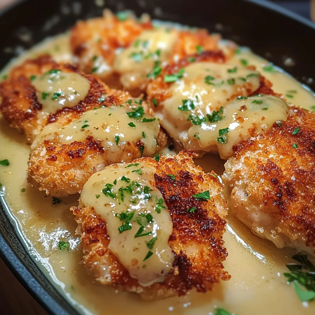 Crispy Parmesan Chicken with Rich Garlic Butter Sauce and Fresh Herb Garnish - main view